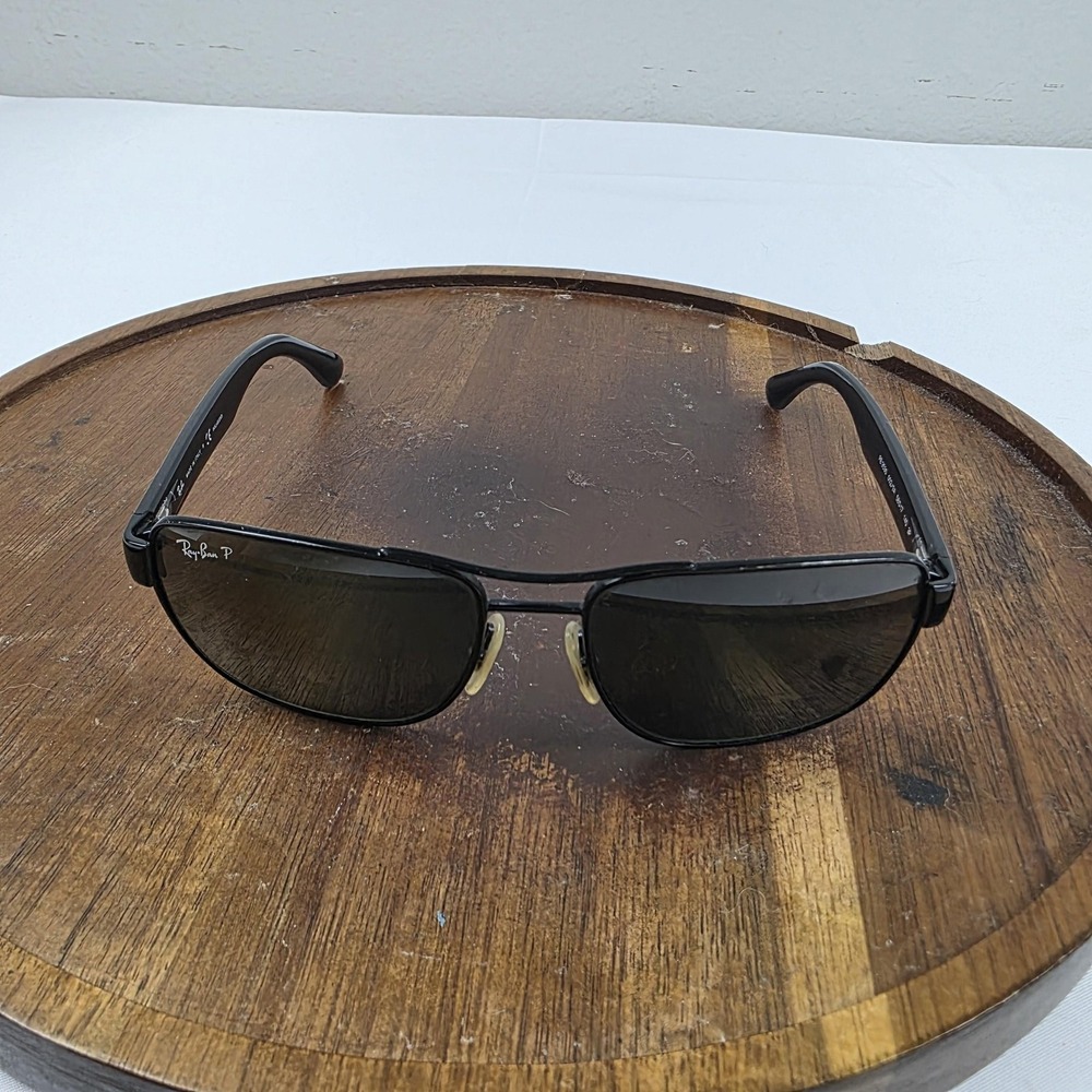 Ray-Ban RB 3530 Sunglasses Mens 58-17-140 Black Green Polarized Square Italy